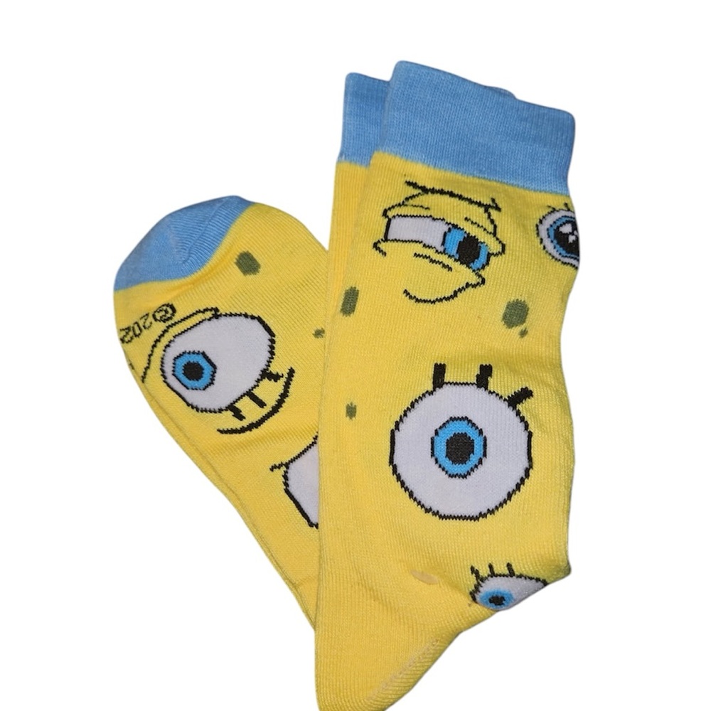 Playful Yellow and Blue SpongeBob Cartoon Socks